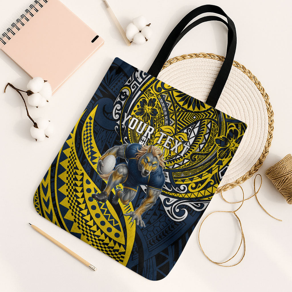 Personalised North Queensland Cowboys Tote Bag Polynesian Tribal Art Style With Powerful Blue Heeler Mascot