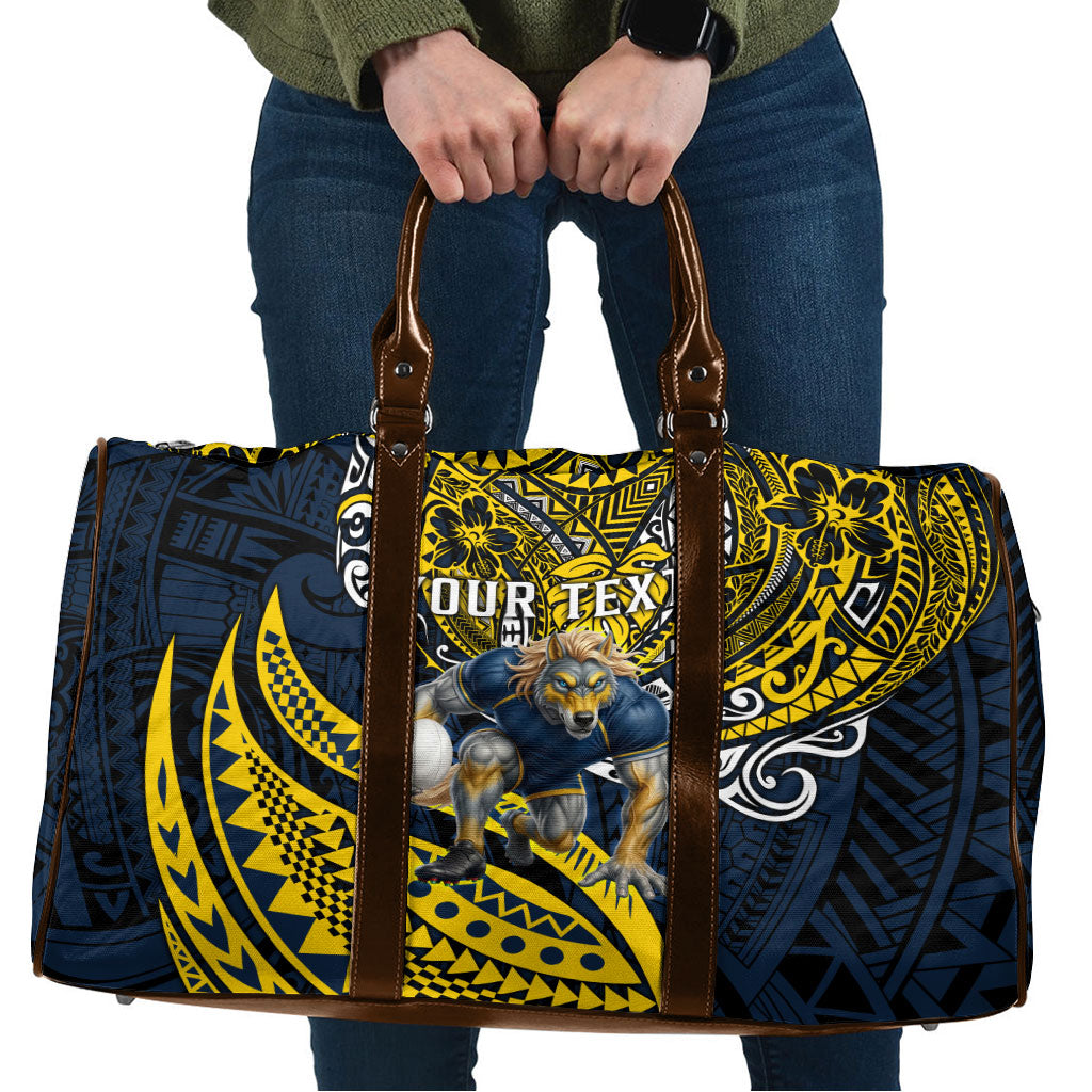Personalised North Queensland Cowboys Travel Bag Polynesian Tribal Art Style With Powerful Blue Heeler Mascot
