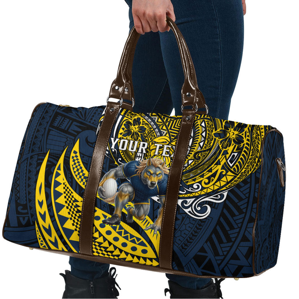Personalised North Queensland Cowboys Travel Bag Polynesian Tribal Art Style With Powerful Blue Heeler Mascot