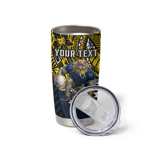 Personalised North Queensland Cowboys Tumbler Cup Polynesian Tribal Art Style With Powerful Blue Heeler Mascot