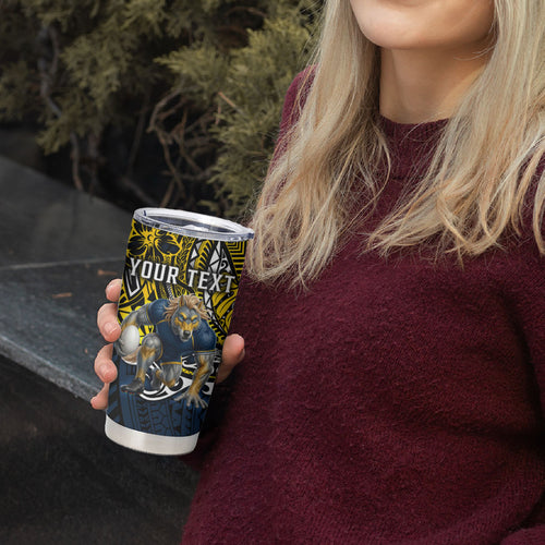 Personalised North Queensland Cowboys Tumbler Cup Polynesian Tribal Art Style With Powerful Blue Heeler Mascot