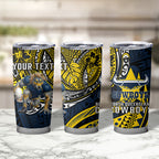 Personalised North Queensland Cowboys Tumbler Cup Polynesian Tribal Art Style With Powerful Blue Heeler Mascot