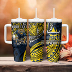 Personalised North Queensland Cowboys Tumbler With Handle Polynesian Tribal Art Style With Powerful Blue Heeler Mascot