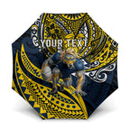 Personalised North Queensland Cowboys Umbrella Polynesian Tribal Art Style With Powerful Blue Heeler Mascot