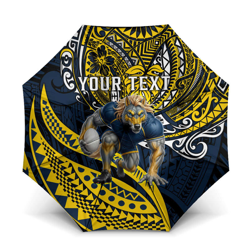 Personalised North Queensland Cowboys Umbrella Polynesian Tribal Art Style With Powerful Blue Heeler Mascot
