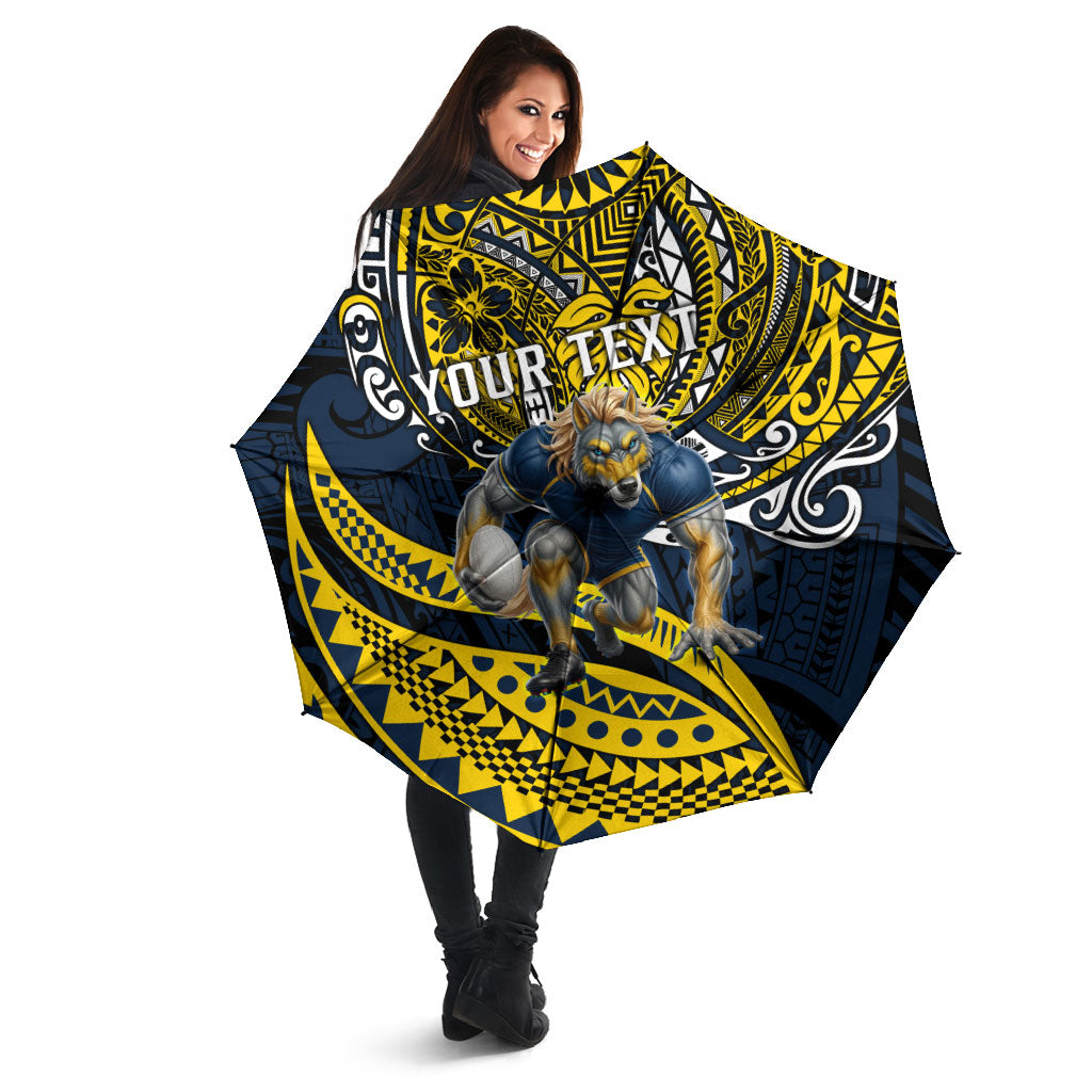 Personalised North Queensland Cowboys Umbrella Polynesian Tribal Art Style With Powerful Blue Heeler Mascot