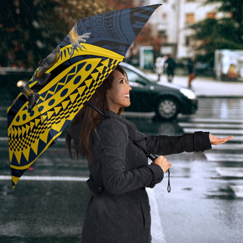 Personalised North Queensland Cowboys Umbrella Polynesian Tribal Art Style With Powerful Blue Heeler Mascot