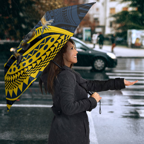 Personalised North Queensland Cowboys Umbrella Polynesian Tribal Art Style With Powerful Blue Heeler Mascot