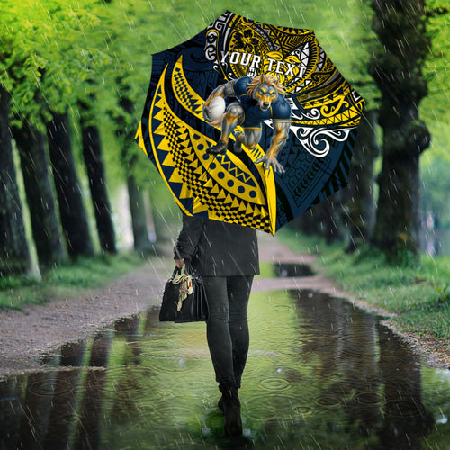 Personalised North Queensland Cowboys Umbrella Polynesian Tribal Art Style With Powerful Blue Heeler Mascot