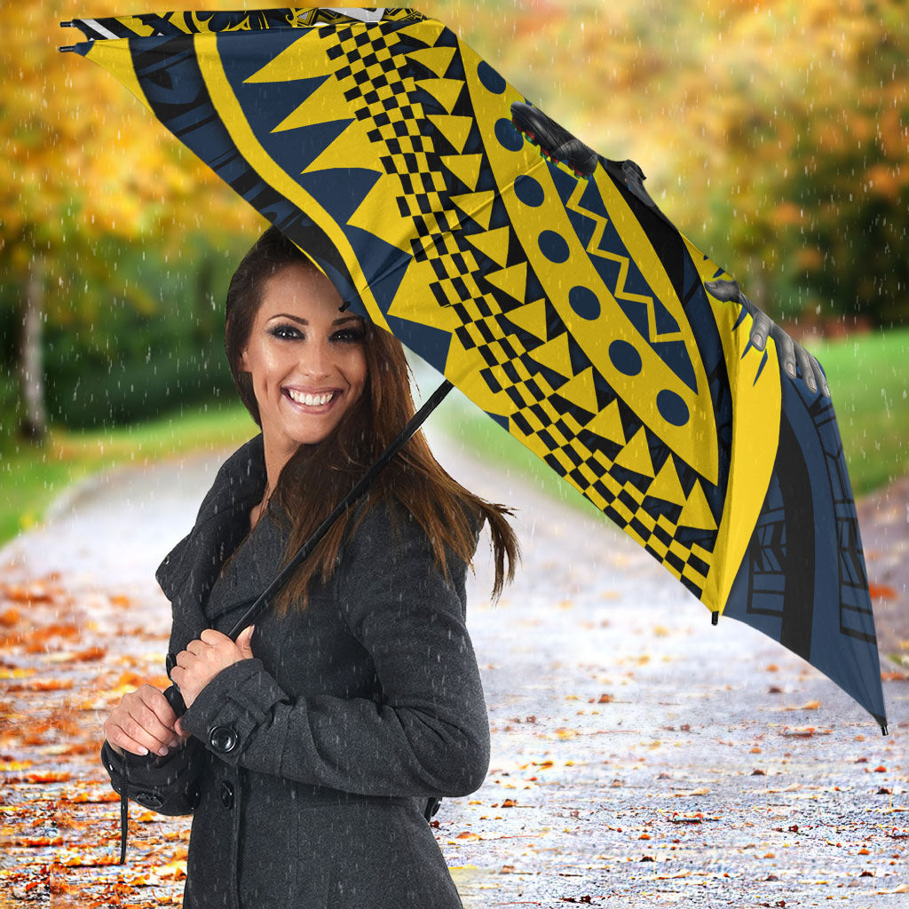 Personalised North Queensland Cowboys Umbrella Polynesian Tribal Art Style With Powerful Blue Heeler Mascot