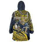 Personalised North Queensland Cowboys Wearable Blanket Hoodie Polynesian Tribal Art Style With Powerful Blue Heeler Mascot