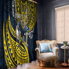 Personalised North Queensland Cowboys Window Curtain Polynesian Tribal Art Style With Powerful Blue Heeler Mascot
