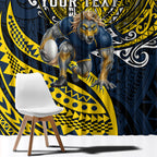 Personalised North Queensland Cowboys Window Curtain Polynesian Tribal Art Style With Powerful Blue Heeler Mascot