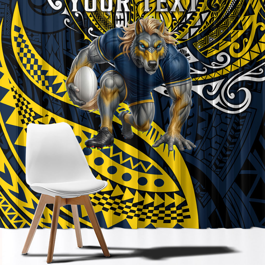 Personalised North Queensland Cowboys Window Curtain Polynesian Tribal Art Style With Powerful Blue Heeler Mascot