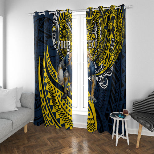 Personalised North Queensland Cowboys Window Curtain Polynesian Tribal Art Style With Powerful Blue Heeler Mascot