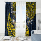 Personalised North Queensland Cowboys Window Curtain Polynesian Tribal Art Style With Powerful Blue Heeler Mascot