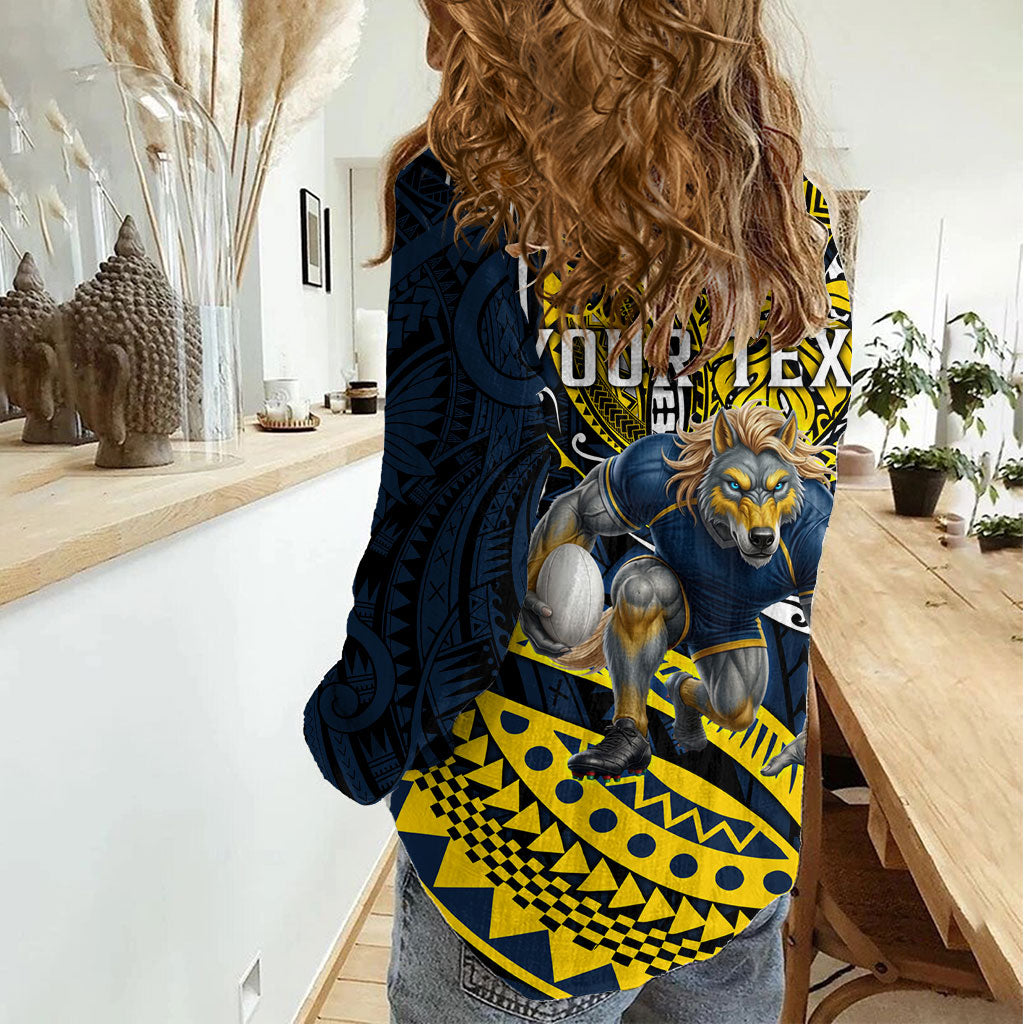 Personalised North Queensland Cowboys Women Casual Shirt Polynesian Tribal Art Style With Powerful Blue Heeler Mascot