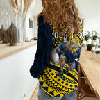 Personalised North Queensland Cowboys Women Casual Shirt Polynesian Tribal Art Style With Powerful Blue Heeler Mascot