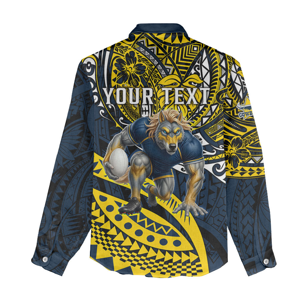 Personalised North Queensland Cowboys Women Casual Shirt Polynesian Tribal Art Style With Powerful Blue Heeler Mascot