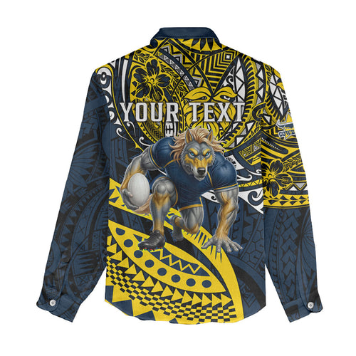 Personalised North Queensland Cowboys Women Casual Shirt Polynesian Tribal Art Style With Powerful Blue Heeler Mascot