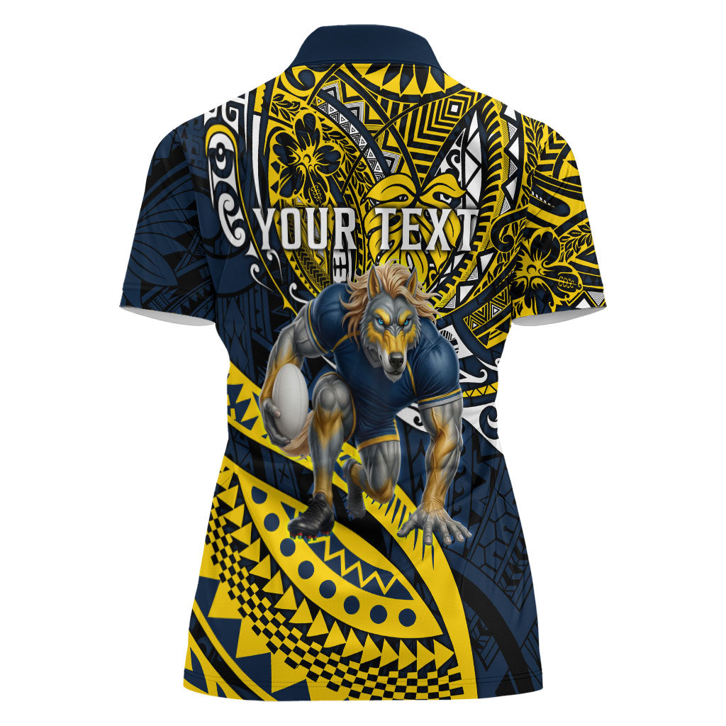 Personalised North Queensland Cowboys Women Polo Shirt Polynesian Tribal Art Style With Powerful Blue Heeler Mascot