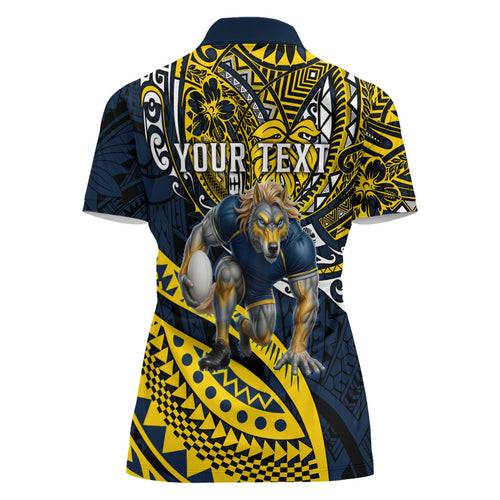 Personalised North Queensland Cowboys Women Polo Shirt Polynesian Tribal Art Style With Powerful Blue Heeler Mascot