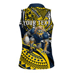 Personalised North Queensland Cowboys Women Sleeveless Polo Shirt Polynesian Tribal Art Style With Powerful Blue Heeler Mascot
