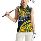 Personalised North Queensland Cowboys Women Sleeveless Polo Shirt Polynesian Tribal Art Style With Powerful Blue Heeler Mascot