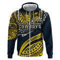 Personalised North Queensland Cowboys Zip Hoodie Polynesian Tribal Art Style With Powerful Blue Heeler Mascot