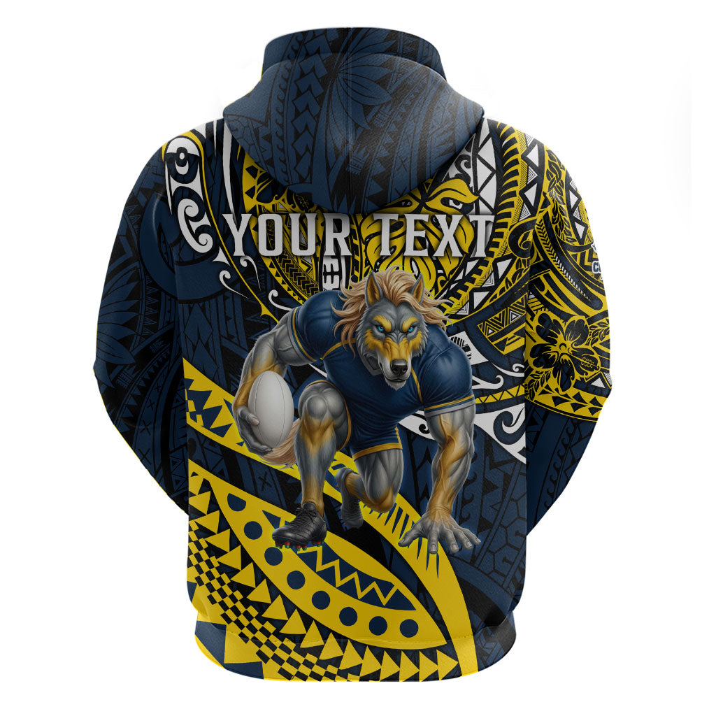 Personalised North Queensland Cowboys Zip Hoodie Polynesian Tribal Art Style With Powerful Blue Heeler Mascot