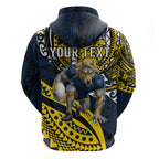 Personalised North Queensland Cowboys Zip Hoodie Polynesian Tribal Art Style With Powerful Blue Heeler Mascot