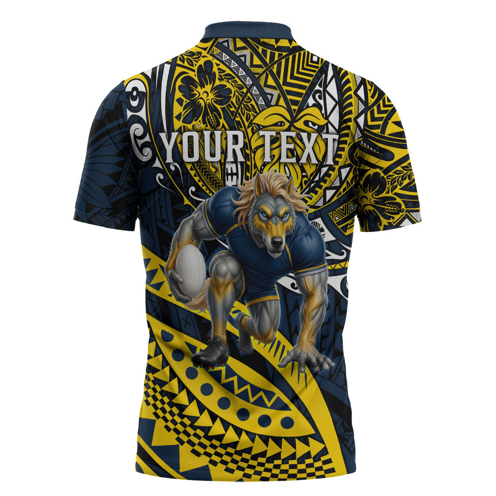 Personalised North Queensland Cowboys Zipper Polo Shirt Polynesian Tribal Art Style With Powerful Blue Heeler Mascot