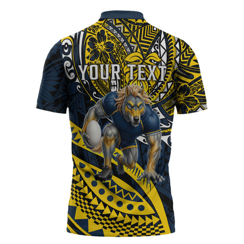 Personalised North Queensland Cowboys Zipper Polo Shirt Polynesian Tribal Art Style With Powerful Blue Heeler Mascot