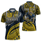 Personalised North Queensland Cowboys Zipper Polo Shirt Polynesian Tribal Art Style With Powerful Blue Heeler Mascot