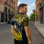 Personalised North Queensland Cowboys Zipper Polo Shirt Polynesian Tribal Art Style With Powerful Blue Heeler Mascot