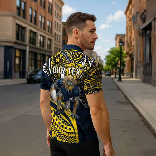 Personalised North Queensland Cowboys Zipper Polo Shirt Polynesian Tribal Art Style With Powerful Blue Heeler Mascot