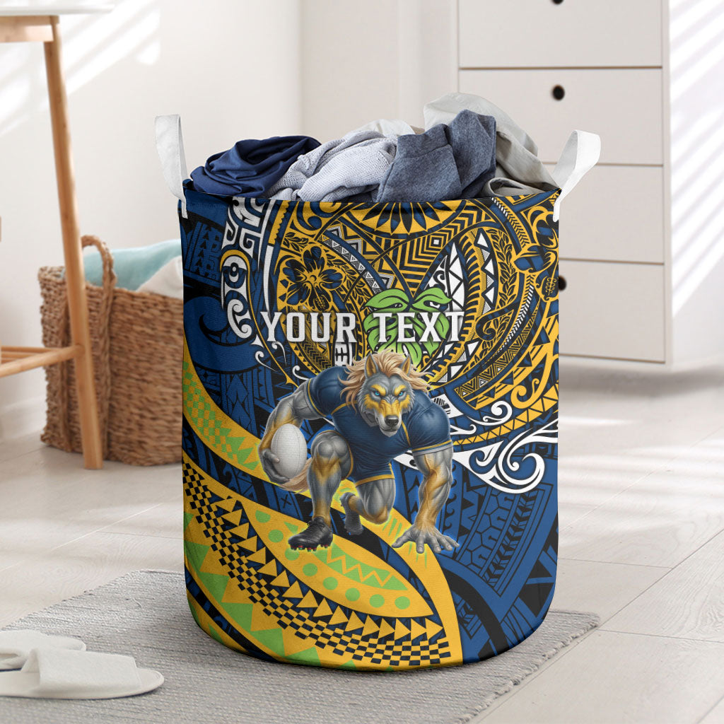 Personalised Parramatta Eels Laundry Basket Polynesian Tribal Art Style With Muscular Eel Mascot