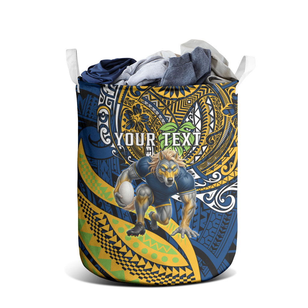 Personalised Parramatta Eels Laundry Basket Polynesian Tribal Art Style With Muscular Eel Mascot
