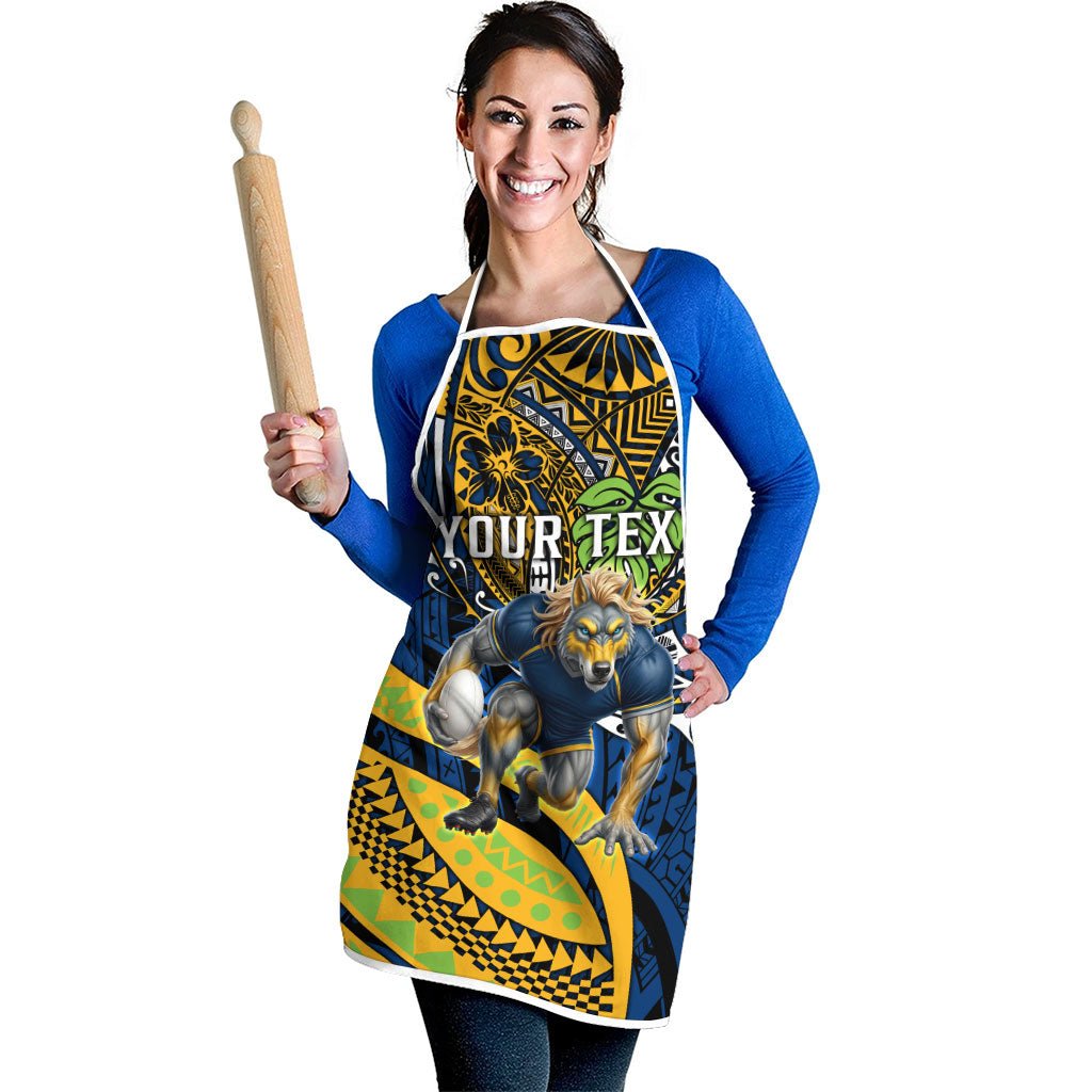 Personalised Parramatta Eels Apron Polynesian Tribal Art Style With Muscular Eel Mascot