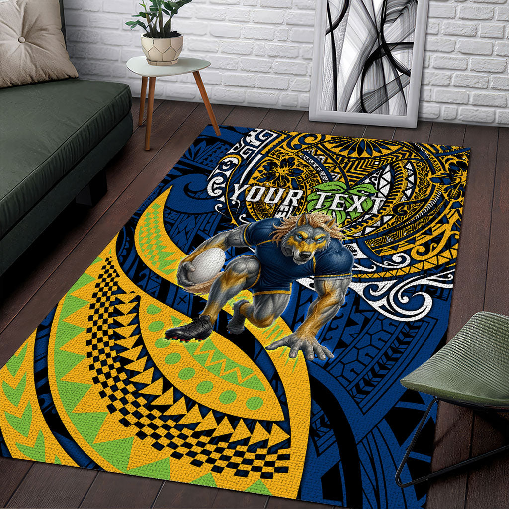 Personalised Parramatta Eels Area Rug Polynesian Tribal Art Style With Muscular Eel Mascot