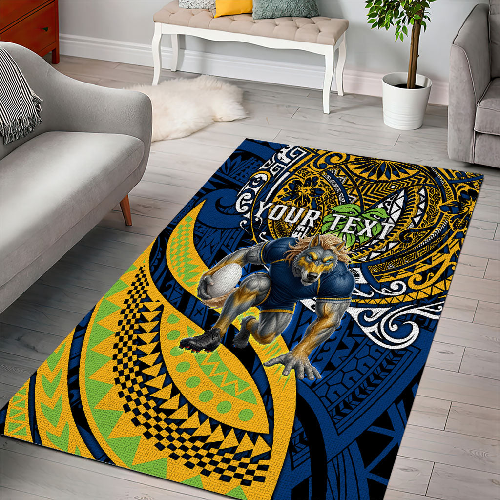 Personalised Parramatta Eels Area Rug Polynesian Tribal Art Style With Muscular Eel Mascot