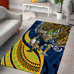 Personalised Parramatta Eels Area Rug Polynesian Tribal Art Style With Muscular Eel Mascot