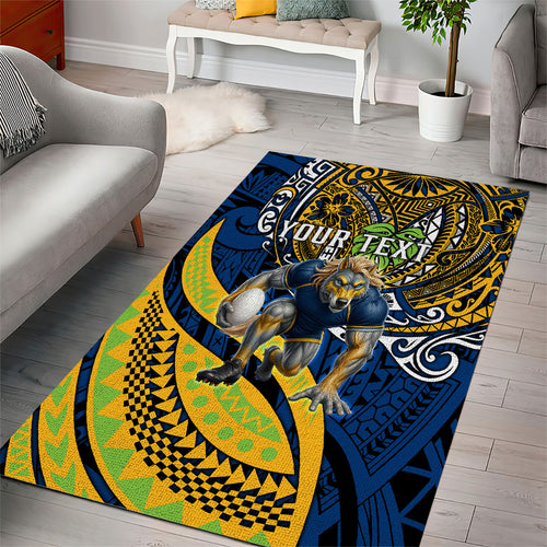 Personalised Parramatta Eels Area Rug Polynesian Tribal Art Style With Muscular Eel Mascot