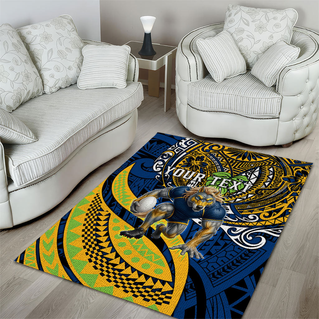 Personalised Parramatta Eels Area Rug Polynesian Tribal Art Style With Muscular Eel Mascot