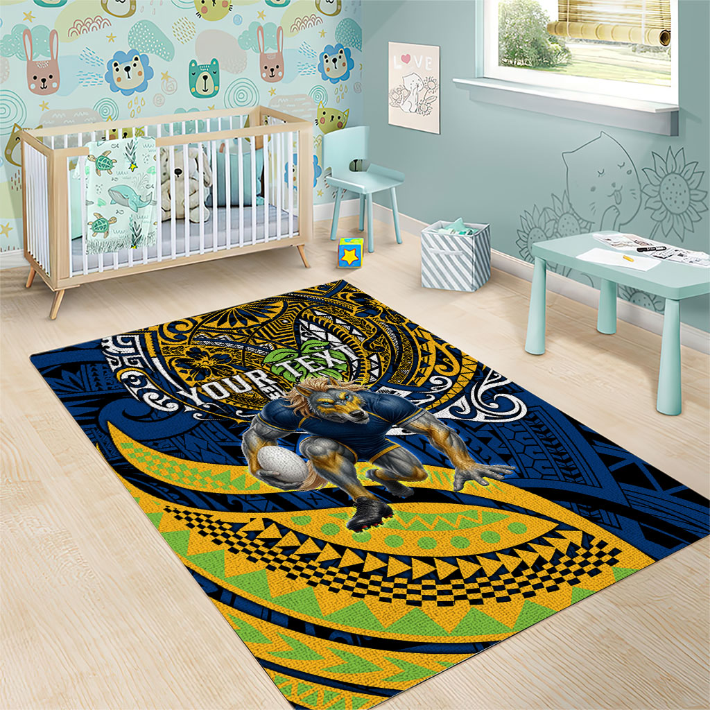 Personalised Parramatta Eels Area Rug Polynesian Tribal Art Style With Muscular Eel Mascot