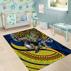 Personalised Parramatta Eels Area Rug Polynesian Tribal Art Style With Muscular Eel Mascot