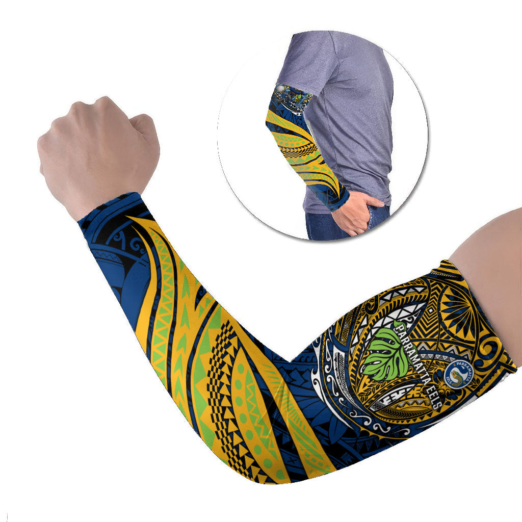 Personalised Parramatta Eels Arm Sleeves Polynesian Tribal Art Style With Muscular Eel Mascot