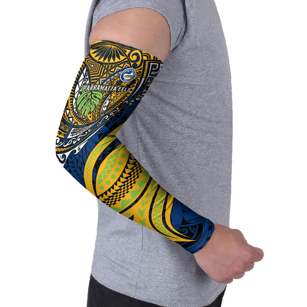 Personalised Parramatta Eels Arm Sleeves Polynesian Tribal Art Style With Muscular Eel Mascot