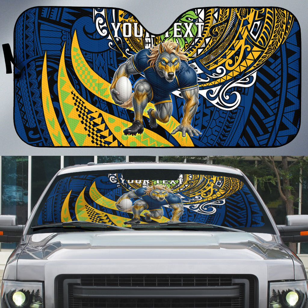 Personalised Parramatta Eels Auto Sun Shade Polynesian Tribal Art Style With Muscular Eel Mascot