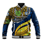 Personalised Parramatta Eels Baseball Jacket Polynesian Tribal Art Style With Muscular Eel Mascot